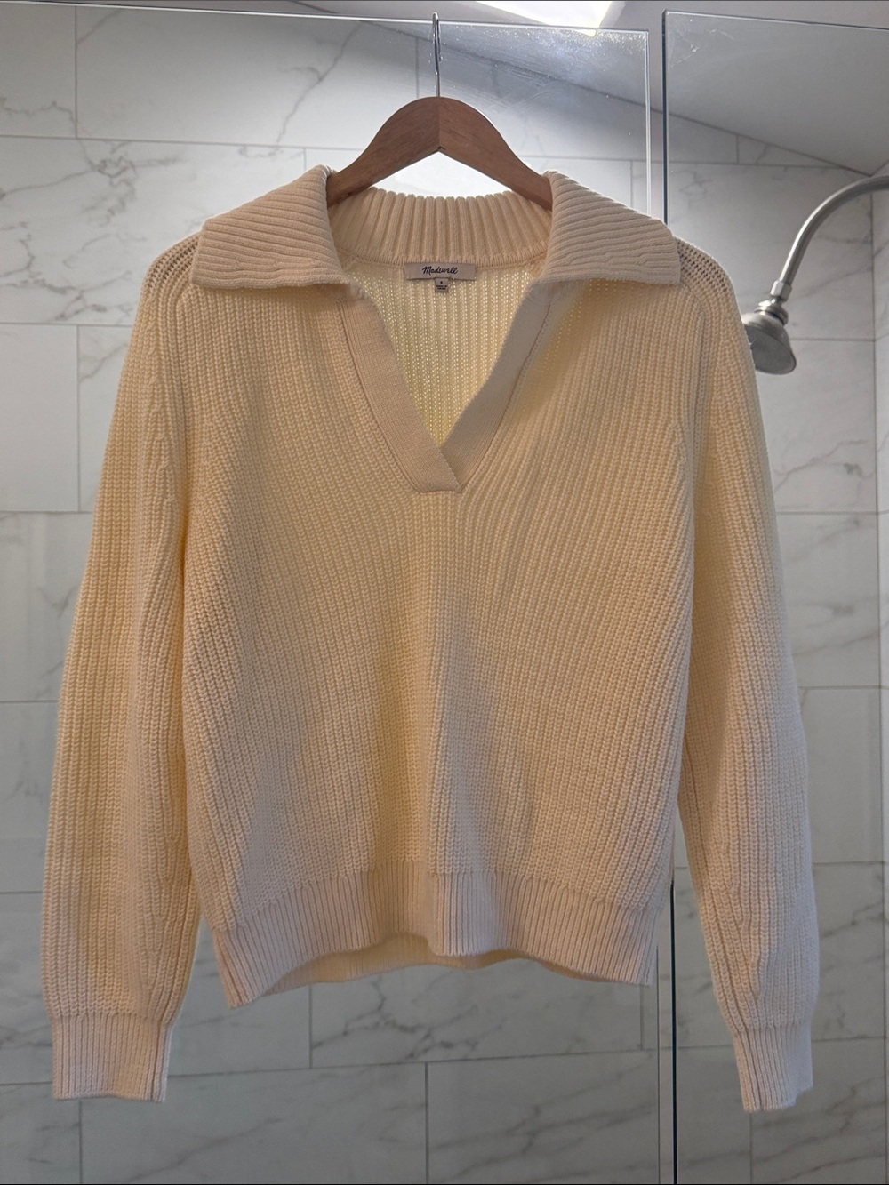 Madewell Soft Cream Collared cotton cashmere Pullover Sweater